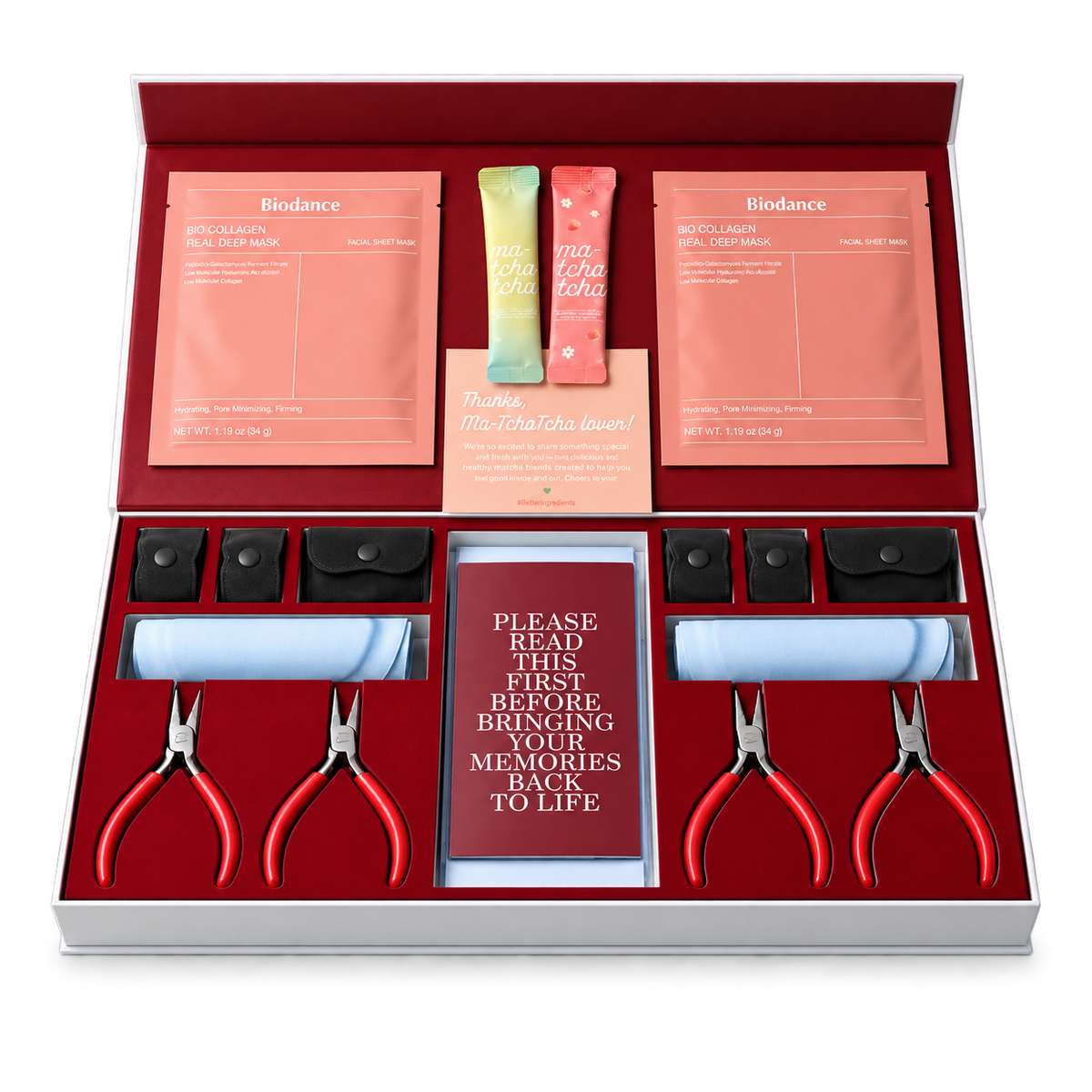 Coffret The Duo Experience Box ouvert, avec le matériel pour créer des bijoux à deux.