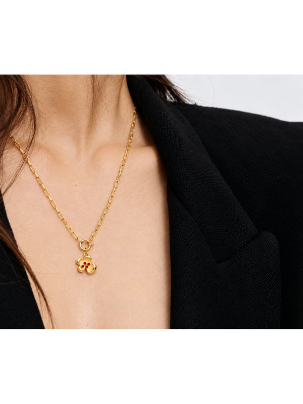 Cherry Flower Gold Necklace – complete necklace worn by a model