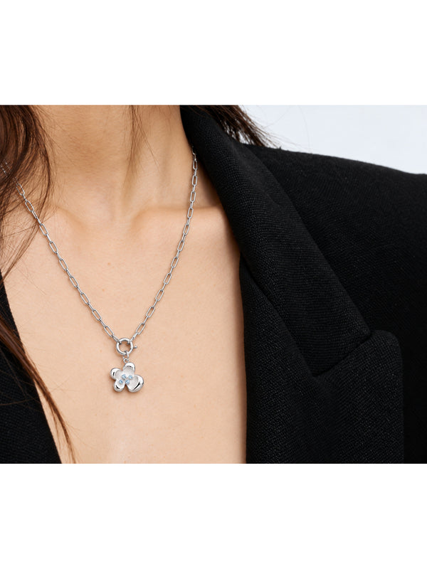 Cherry Flower Silver Necklace – complete necklace worn by a model