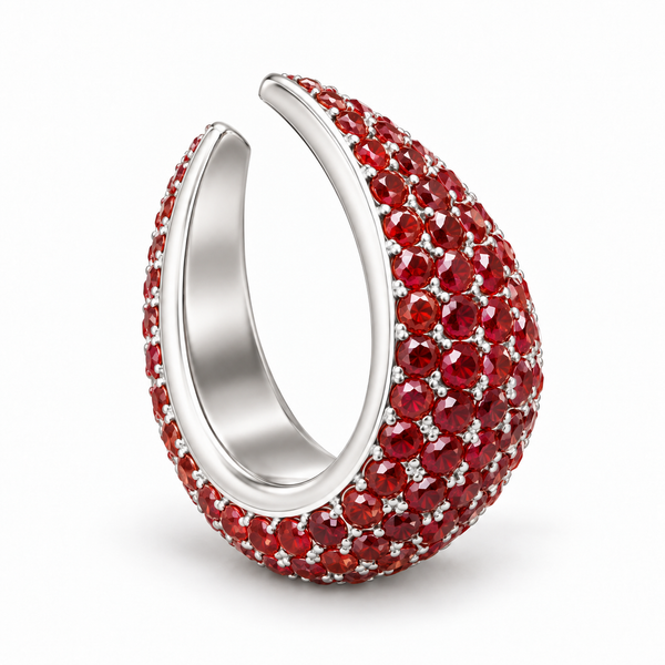 Grote Stones and Petals Red earcuff bezet met rode steentjes – Cherry PaoPao