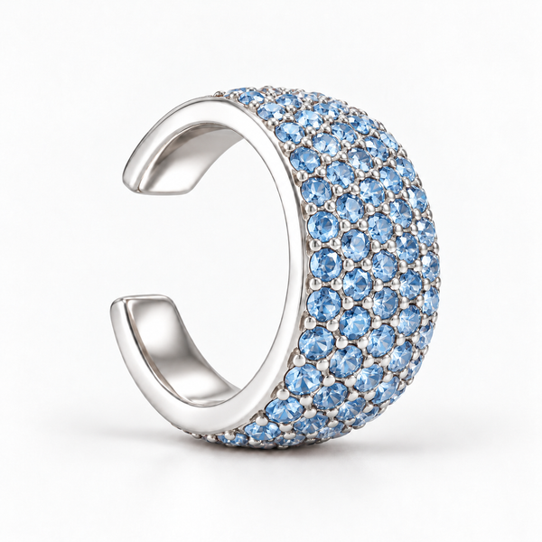 Ear cuff moyen Stones and Petals Blue pavé de pierres bleu clair – Cherry PaoPao