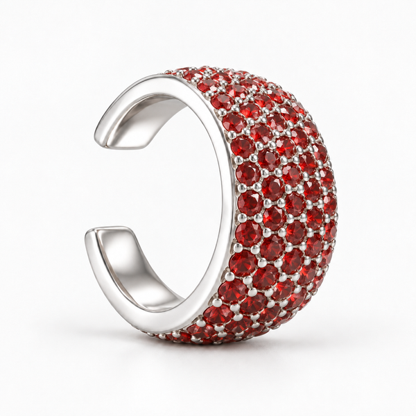 Middelgrote Stones and Petals Red earcuff bezet met rode steentjes – Cherry PaoPao