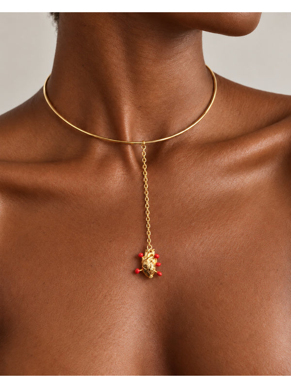 Cupid's Heart Gold Necklace – complete necklace worn by a model