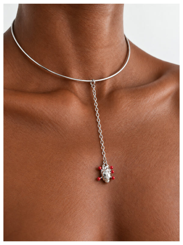 Cupid's Heart Silver Necklace – complete necklace worn by a model