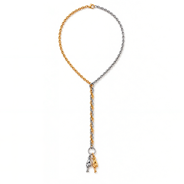 Fingers Crossed Necklace – high-resolution studio packshot of the complete two-tone necklace